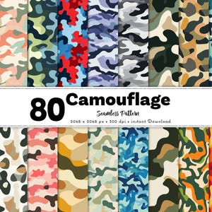 80 Camouflage Seamless Patterns - High-Quality Military Pack Seamless Camouflage Backgrounds Scrapbooks | 300 dpi Digital Paper