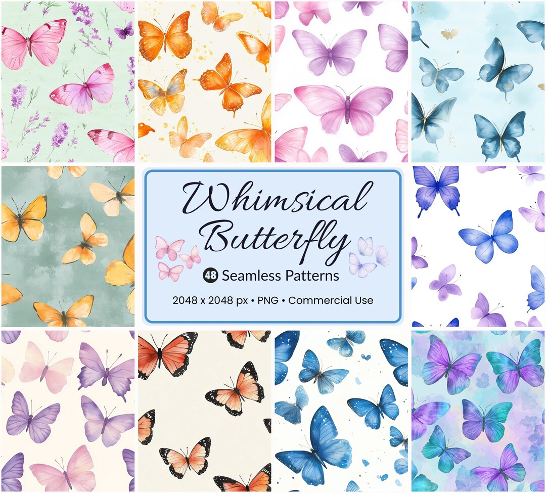 48 Butterfly Seamless Patterns PNG • Watercolor Pastel & Vibrant ...