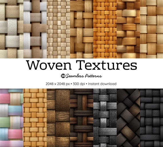Woven Texture Seamless Pattern Set | 28 Basket Weave & Textile Backgrounds 2048x2048px 300DPI | Instant Download for Craft and Design Use