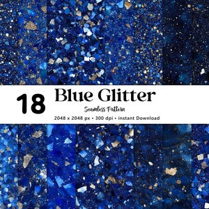 Blue & Gold Glitter Textures: 18 Seamless Digital Papers (Instant Download)