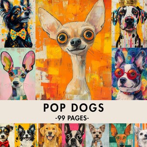 Pop Art Dog Junk Journal Kit: Colorful Pet Portraits, Puppy Scrapbook Ephemera (Digital Download)