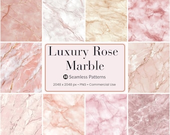 33 Luxury Rose Marble Seamless Digital Papers | Pink Gold Marble Textures | Elegant Backgrounds for Invitations, Branding & Decor