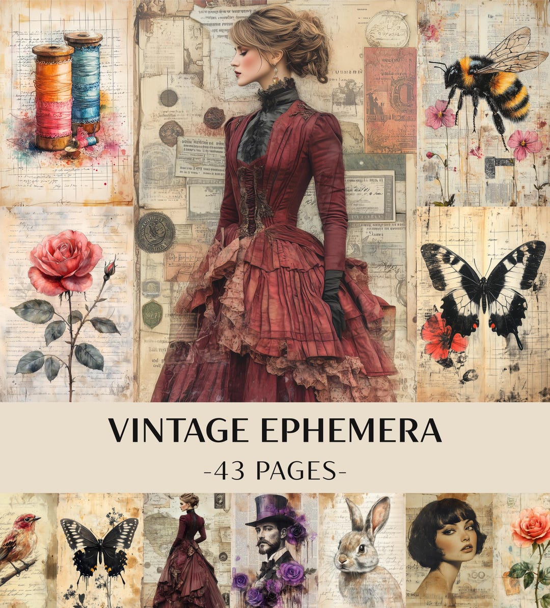 43 Vintage Ephemera Junk Journal Kit | Victorian Lady Collage Printable ...
