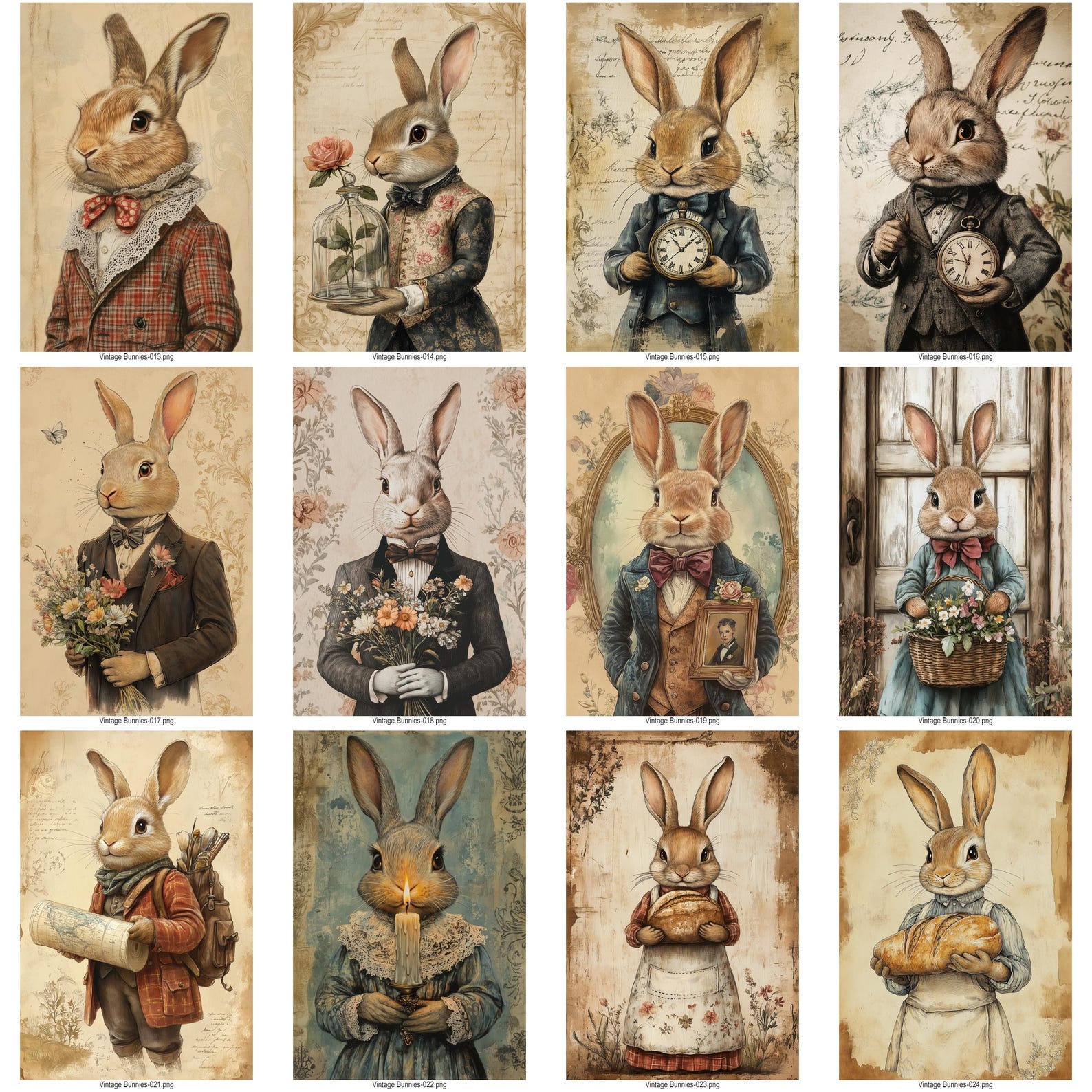 26 Vintage Bunnies Junk Journal Kit | Victorian Rabbit Printable Pages ...