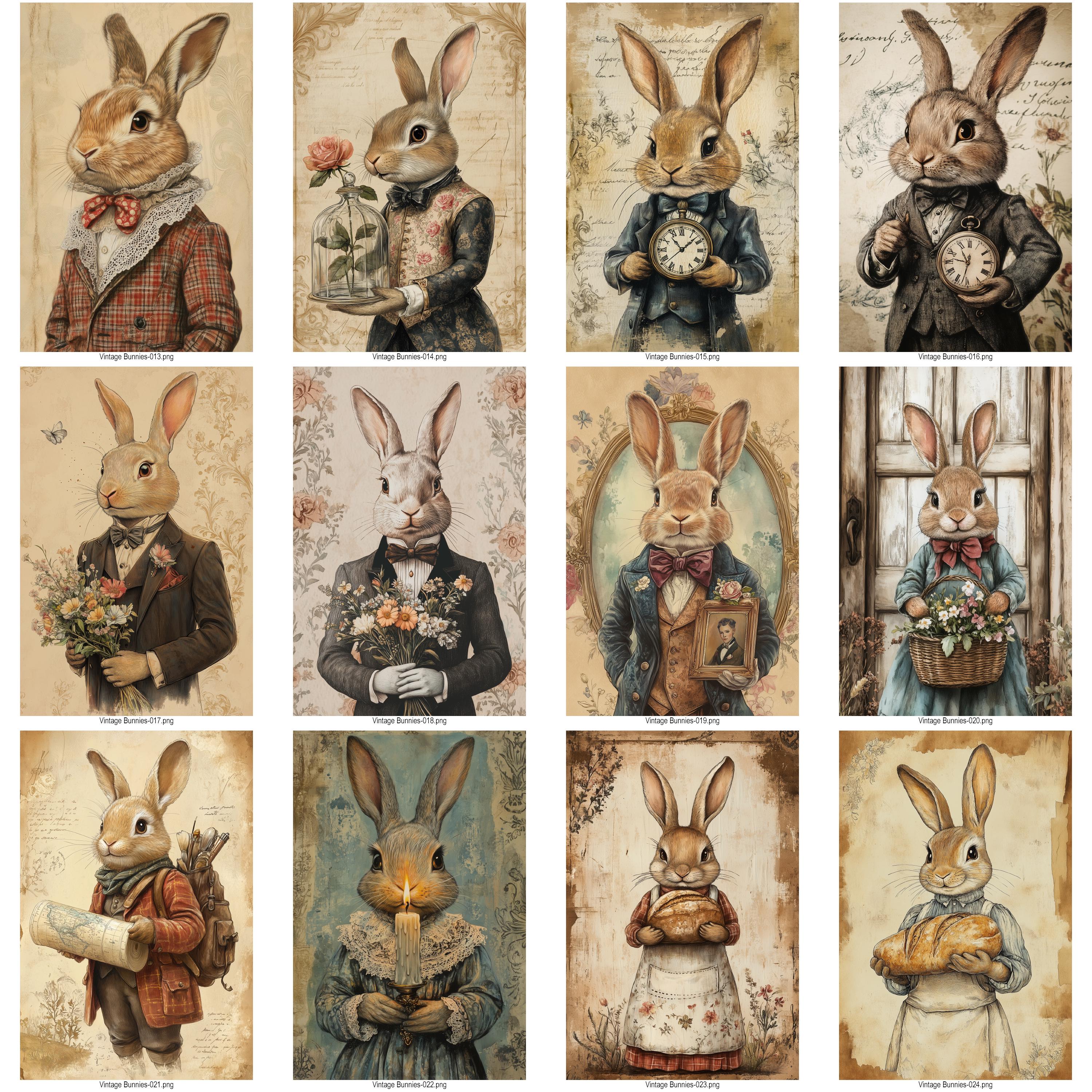 26 Vintage Bunnies Junk Journal Kit | Victorian Rabbit Printable Pages ...