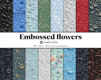 30 Embossed Flower Patterns – Seamless Digital Designs for Scrapbooking, Textiles, and DIY Projects