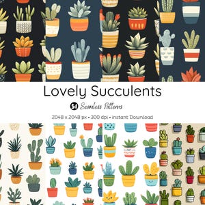 Pacchetto di adorabili motivi succulenti / 51 motivi succulenti senza soluzione di continuità / Carta digitale / Download immediato / Disegni di piante carine
