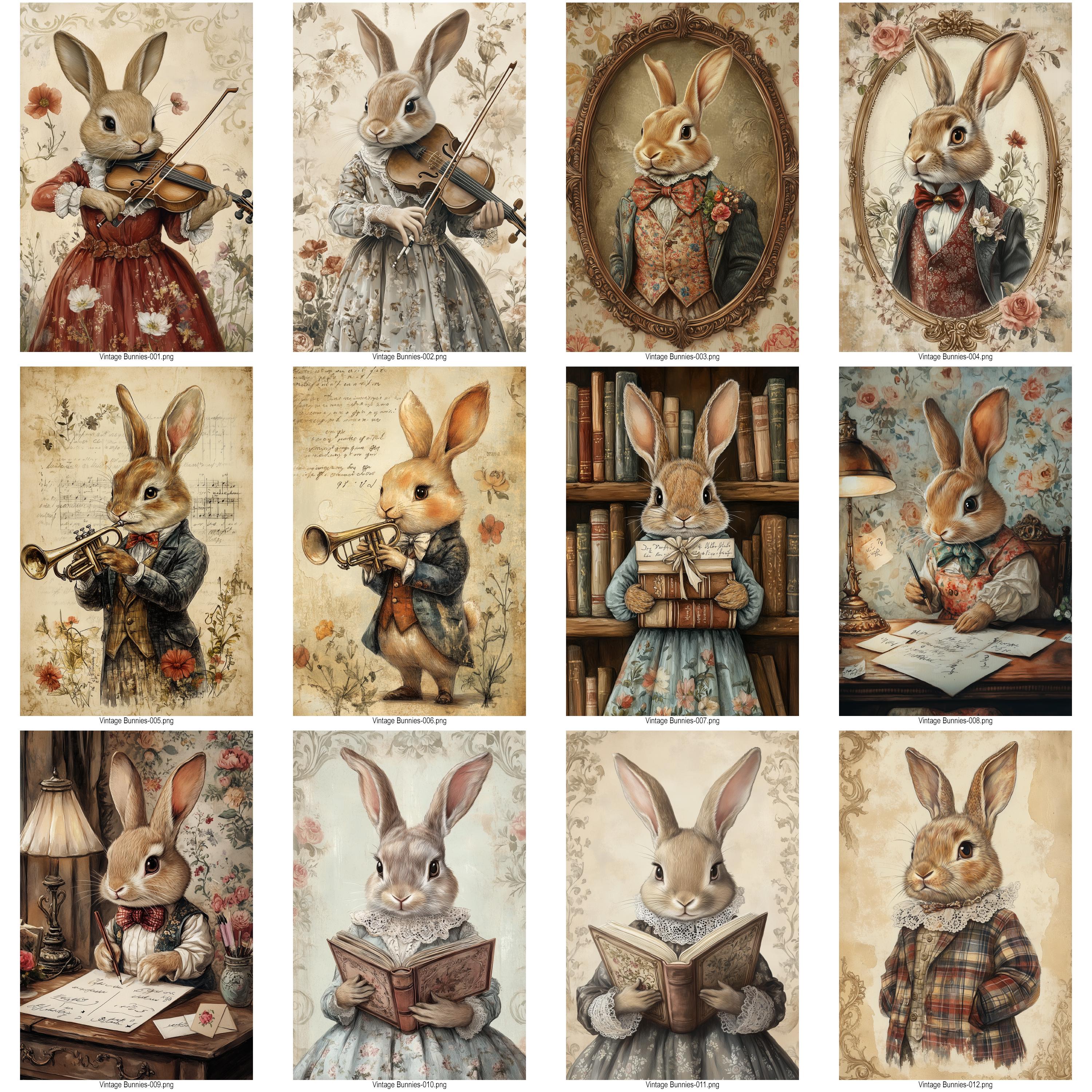 26 Vintage Bunnies Junk Journal Kit | Victorian Rabbit Printable Pages ...