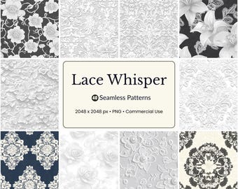 Elegant Lace Seamless Patterns: Floral PNG Backgrounds, Commercial Use