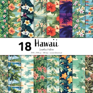 Hawaii Seamless Patterns, printable digital paper, instant download, commercial use, PNG format, High-Resolution Tropical & Floral Designs