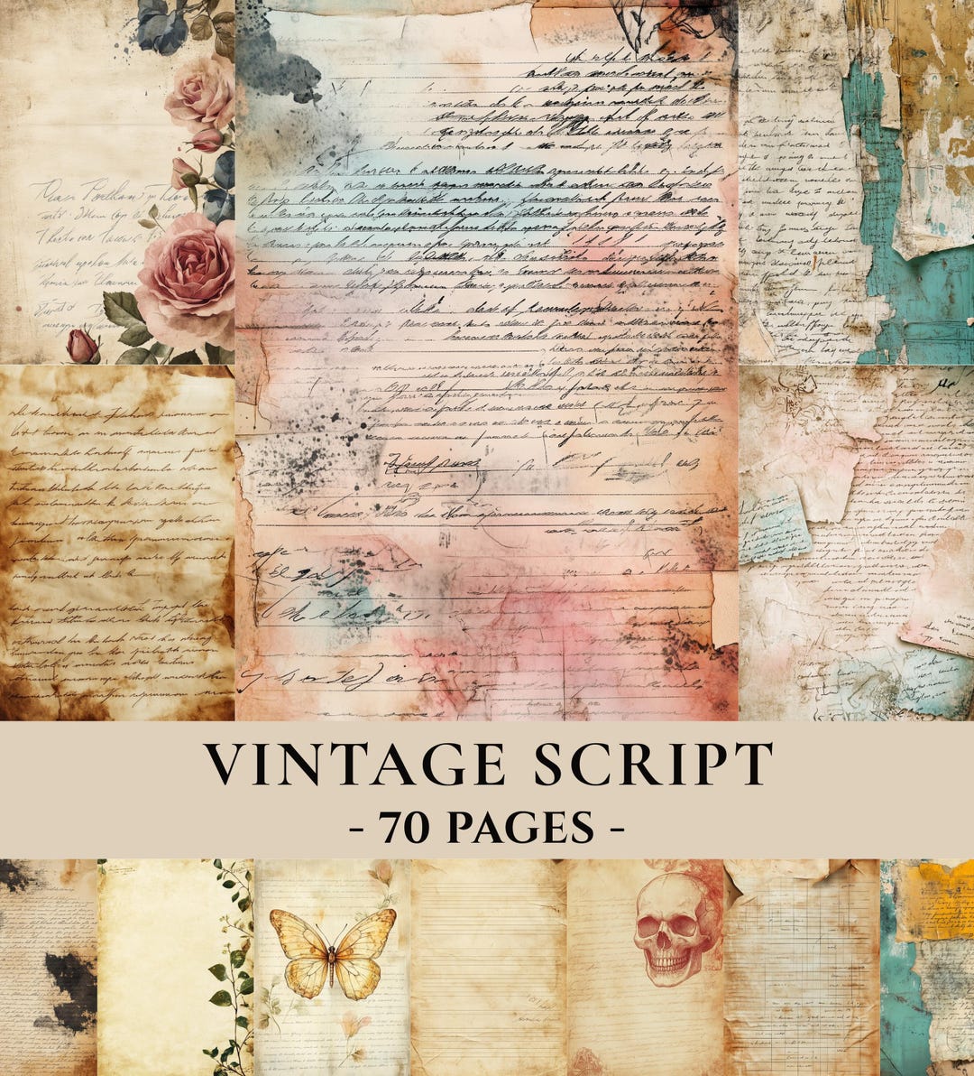 Vintage Script Junk Journal Kit: 70 Pages Handwritten Ephemera (digital ...