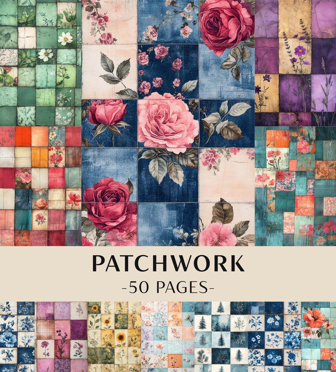 50 Patchwork Junk Journal Kit | Printable Collage Papers | Vintage ...