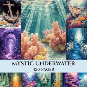 Mystic Underwater Junk Journal Kit, Ocean Ephemera, Sea Digital Paper (150 Pages)