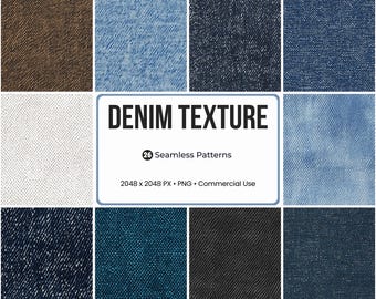 26 Denim Texture Seamless Patterns Bundle, Blue Jeans Digital Paper, PNG, Fabric Backgrounds, Sublimation, Scrapbook, Commercial Use!