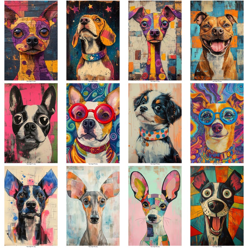 Pop Art Dog Junk Journal Kit: Colorful Pet Portraits, Puppy Scrapbook Ephemera (Digital Download) image 8