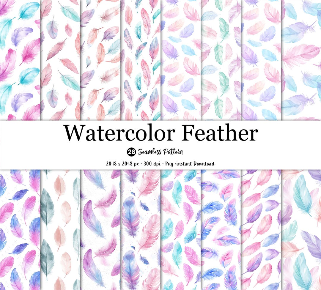 26 Watercolor Feather Patterns – Seamless Digital Designs for ...