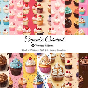 Cupcake Seamless Patterns: 44 Sweet Treat Designs (Digital Paper Pack)