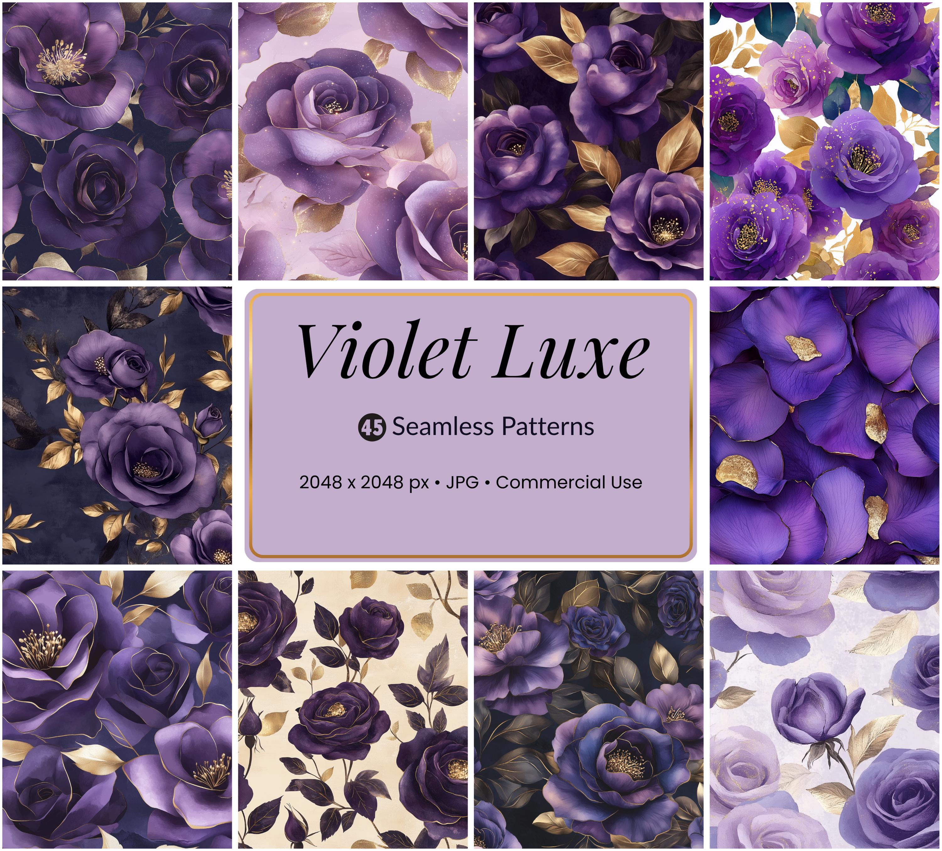 Patterns With Purple Violet Luxe Floral Patterns: Purple Rose Gold Digital Paper (PNG, JPG ...