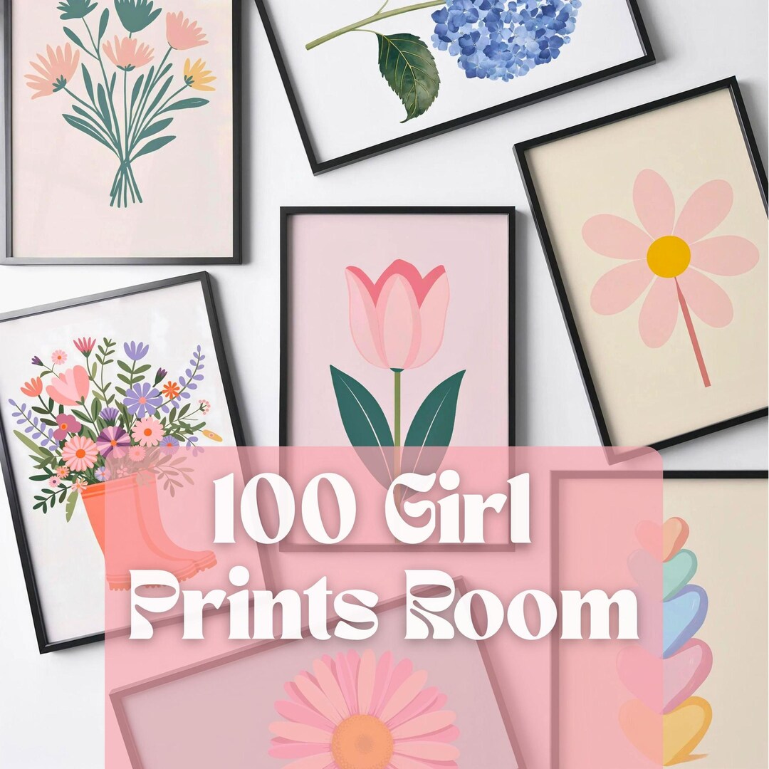 100 Girl Room Wall Art Prints Bundle | Nursery Kids Wall Art Set | Cute ...