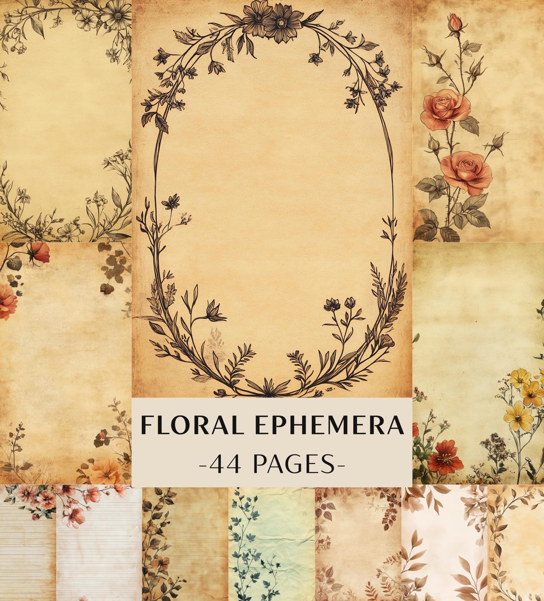 44 Floral Ephemera Junk Journal Pages Printable | Vintage Botanical ...