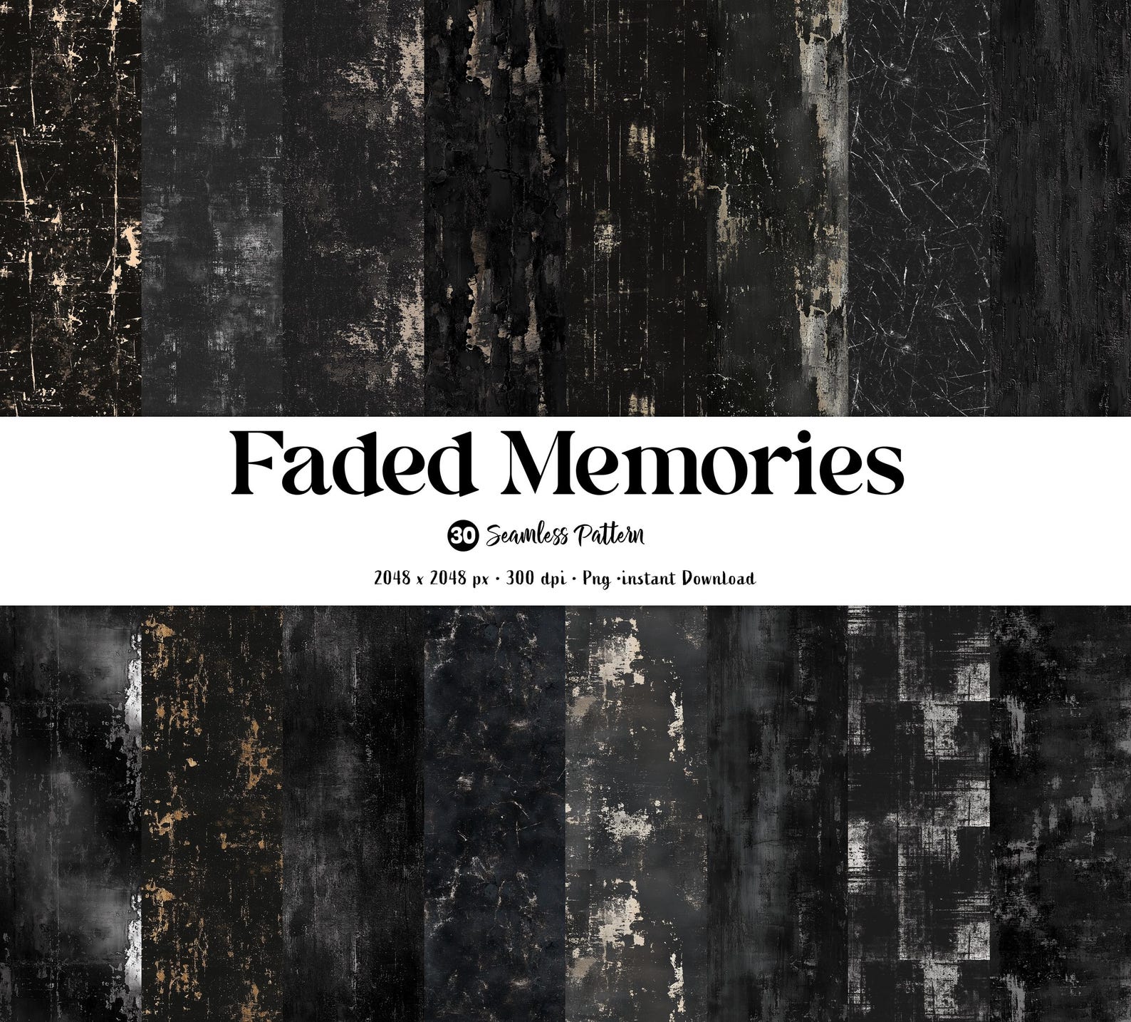 Grunge Texture Digital Paper Pack: 30 Dark Vintage Seamless Patterns ...