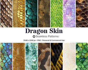Dragon Skin Seamless Patterns: Fantasy Reptile Scales Digital Textures (PNG, Commercial Use)