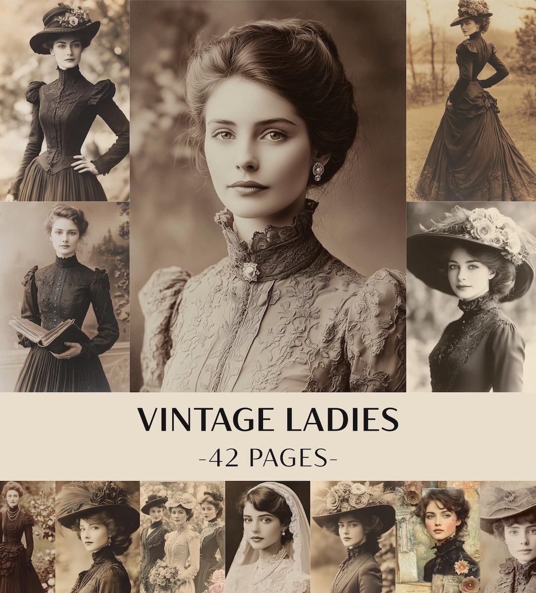 42 Vintage Ladies Junk Journal Kit | Antique Victorian Women Portraits ...