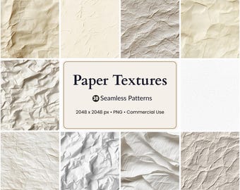 Seamless Paper Textures: Crumpled, Wrinkled, Grunge PNG Backgrounds (Digital Download)