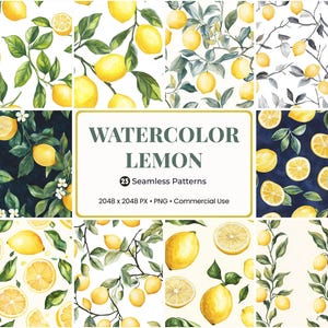 Akvarell citron sömlösa mönster, citrus digitalt papper (PNG, kommersiellt bruk)