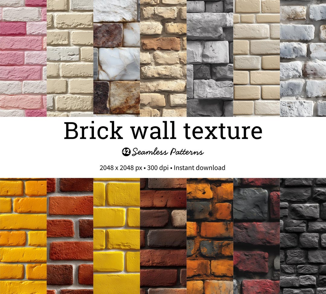 Brick Wall Texture Pack | 42 Seamless Digital Patterns | 300 DPI ...