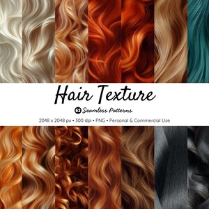 Seamless Hair Texture Patterns: Realistic Digital Paper PNG (300 DPI)