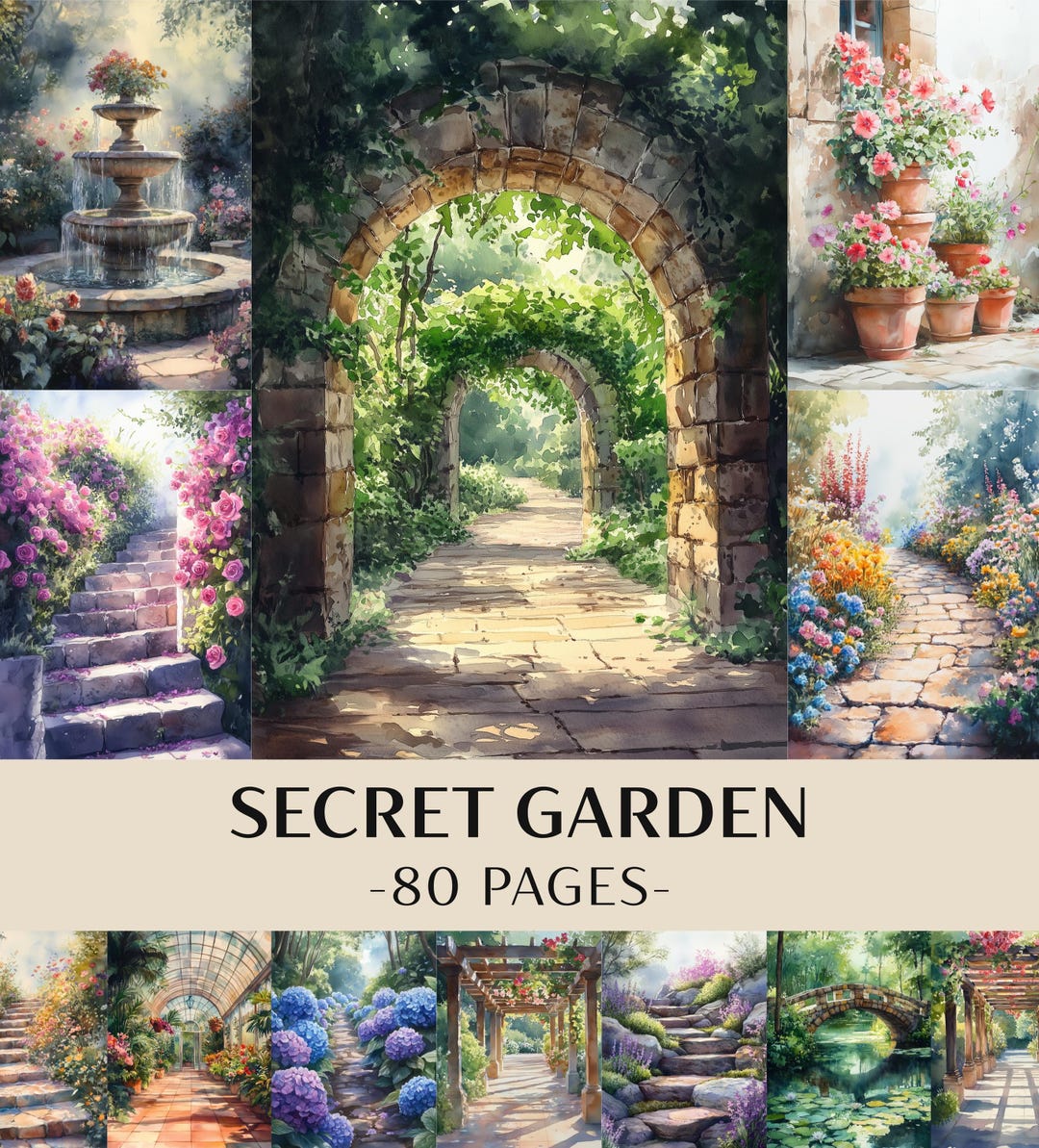 80 Secret Garden Junk Journal Kit | Printable Garden Watercolor Pages ...