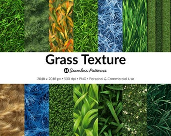 Seamless Grass Texture Pattern Bundle: 54 Green PNGs (Digital Download)