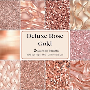 40 Deluxe Rose Gold Seamless Patterns - Glitter Foil Metallic Fabric PNG, Luxury Shiny Digital Papers, Elegant Texture, Commercial Use