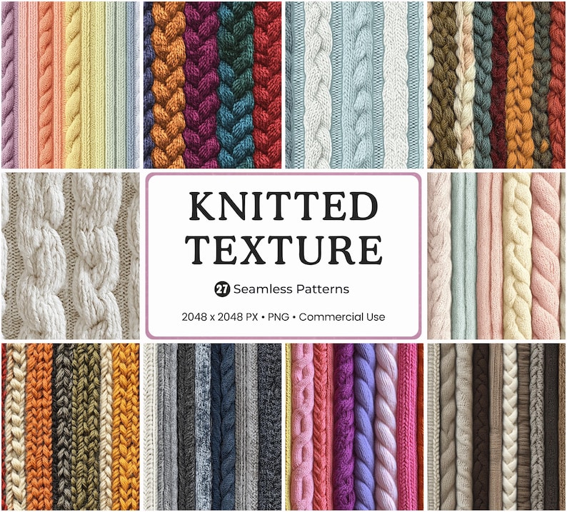 27 Knitted Texture Seamless Patterns Bundle, Cable Knit Digital Paper ...