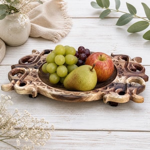 Astau kom van walnoot en kersenhout - Kazachse serveerschaal - Traditioneel houten servies - Serveerblad - 43 x 30 cm - Fruitschaal