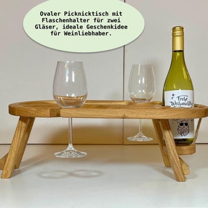 Wine table, picnic table, bed tray made of oak wood oval 2, serving tray with legs, wine cheese wooden tray, wedding gift, gift idea
