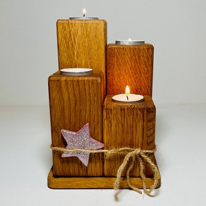 Advent wreath made of oak wood, set of 4 candle holders with base, tealight holder, candle holder, ideal Christmas decoration for the Advent season