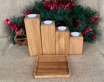 Adventskranz Kerzenhalter, Teelichthalter, Weihnachtsdeko Eichenholz, Holz, Adventszeit, Kerzenständer 5er-Set, Weihnachten, Kerzen.