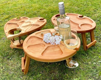 Personalisierte Weintisch Picknicktisch Klappbar Tragbar Kirschbaum Serviertablett Geburtstag Hochzeit Geschenk Holz Couchbar Weinliebhaber