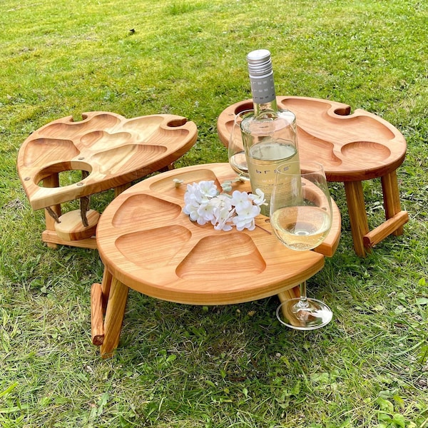 Personalisierte Weintisch Picknicktisch Klappbar Tragbar Kirschbaum Serviertablett Geburtstag Hochzeit Geschenk Holz Couchbar Weinliebhaber