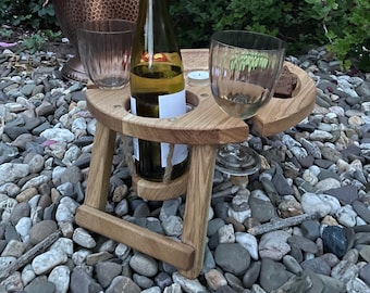 Weintisch Picknicktisch für Zwei aus Holz Klappbar Tragbar Serviertablett Couchbar Strand Wein Käse Geburtstag Hochzeitsgeschenk Camping