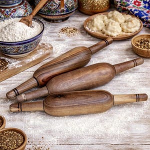 Nudelholz, usbekisches Belan aus Holz – ca. 35cm, Teigroller für Chapati, Fladenbrot, Manty & Pizza.