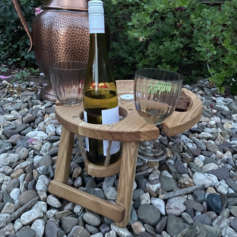Weintisch Picknicktisch Tablett für Zwei 1 Klappbar Tragbar Eiche Serviertablett Betttablett Strand Wein Käse Geburtstag Hochzeitsgeschenk