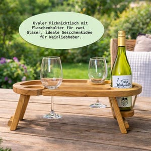 Mesa de vinho com 2 suportes para taças, mesa de piquenique em carvalho, bandeja de servir com pés 50 × 30 × 17 cm, tábua de charcutaria, bar de café dobrável