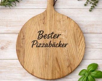 Oak pizza board Ø 30 cm with handle | Round wooden cutting board | Pizza plate with handle | Serving tray for cheese and bread | Charcuterie board