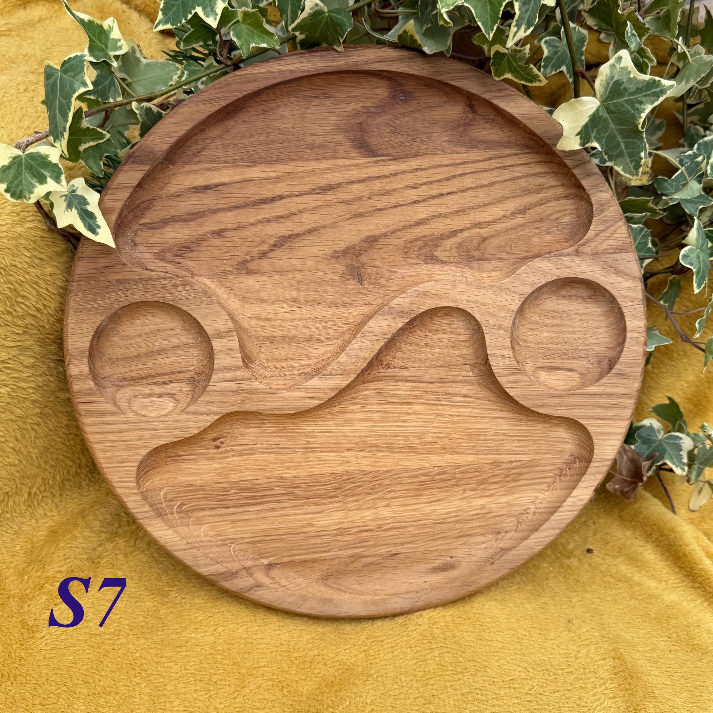 Piatto Da Portata In Legno Di Acacia Con 5 Scomparti - 25,4 Cm, Vassoio Rotondo Per Snack, Frutta E Antipasti, Stile Rustico, Ecologico - 3