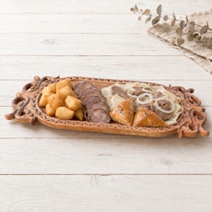 Astau - Houten serveerschaal, 72 cm lang, serveerplateau van walnoot- of kersenhout, voor vlees, brood, fruit en gebak.