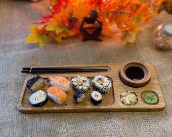 Sushi Brett für Sushi Liebhaber, Sushi-Platte, bequeme Sushi Teller, Sushi Serviertablett aus Eichenholz, Sushi Essteller, Sushi Picknick.