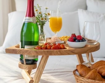 Hartvormige wijntafel van eikenhout, picknicktafel, serveerblad, koffiebar, wijnbar – een ideaal cadeau voor stellen, bruiloften, Moederdag en Valentijnsdag.